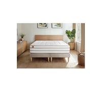 Matelas 200 x 200 cm Le Douillet - Mousse à mémoire de forme - Ep : 26 cm - sommier Beige avec 2 oreillers et couette