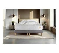 Matelas 200 x 200 cm Vingt-Quatre - Ressorts ensachés - Ep : 24 cm - sommier Gris avec 2 oreillers et couette G