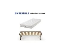 Matelas 200x200 + Sommier Démonté + pieds + Oreiller Mémoire + Protège matelas Offerts - Latex Naturel - 80 Kg/m3 - Hauteur 21 cm - Soutien Ferme