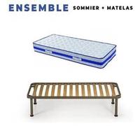 Matelas 90x190 + Sommier démonté + Pieds + Protège Matelas Offerts - Mousse Poli Lattex Indéformable - Hauteur 29 cm - Face Hiver avec Laine Merinos - Face été avec Lin - Soutien Ferme - Orthopédique 