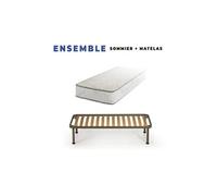 Matelas 90x200 + Sommier Démonté + pieds + Protège Matelas + Oreiller Mémoire Offerts Mousse Poli Lattex Indéformable - 23 cm - Face Hiver Pure Laine