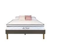 Matelas et sommier 140x200 cm Gris Alona Ressorts Mémoire de Forme 80 Kg/m3 - Hauteur 25,5 cm - Accueil Moelleux - Soutien Equilibre - 5 Zones de