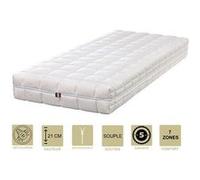 Matelas face été latex naturel 80 kg/m3 face hiver mémoire de forme 60 kg/m3 90x200 x 21 cm souple + oreiller visco - déhoussable housse lavable - 7 z G