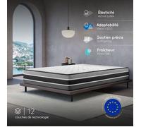 Matelas FELIS 140X190 cm-Hybride-26 cm-Ressorts Ensachés-Mémoire de Forme-Mousse HR 35 kg-Latex-Confort mi-ferme-Réversible