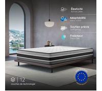 Matelas FELIS 140x190 cm-Hybride-30 CM-Ressorts Ensachés-Mémoire de Forme-Mousse HR 35 kg-Latex-Confort mi-ferme-Réversible
