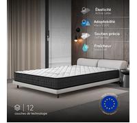 Matelas GAMMA 180x200 cm-Hybride-Ressorts Ensachés-Mémoire de Forme-Mousse HR 35 kg-Latex-Confort mi-ferme-Réversible-26 cm