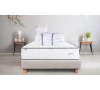 Matelas Iris de Luxury Literie et sommier : 140 x 190 cm / Sommier beige matelas tête de lit oreiller et couette