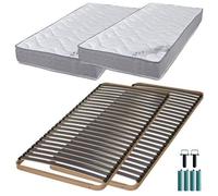 Matelas mousse + Sommier métal C224 2x90x200 Wave - Hauteur 19 cm - Soutien ferme Blanc