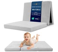 Matelas Pliant Enfant Pliable - 60x120 cm Couchage d’Appoint Invité Couchage de Sol Chambre Enfant Matelas avec Housse Gris clair
