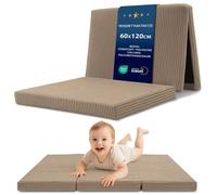 Matelas Pliant Enfant Pliable - 60x120 cm Couchage d’Appoint Invité Couchage de Sol Chambre Enfant Matelas avec Housse Marron
