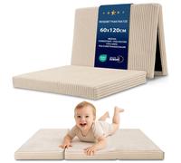 Matelas Pliant Enfant Pliable - 60x120 cm Couchage d’Appoint Invité Couchage de Sol Chambre Enfant Matelas avec Housse Beige