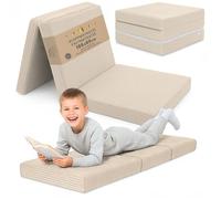 Matelas Pliant Enfant Pliable - 65x195 cm Couchage d’Appoint Invité Couchage de Sol Chambre Enfant Matelas avec Housse Beige
