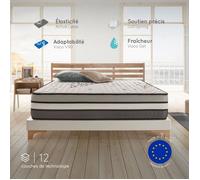 COSMOS - Solar - Matelas 160x200 Noyau Hybride - 26 cm | Ressorts Ensachés + Accueil Mousse mémoire de Forme - Blue Latex - Sommeil Isolé - Ventilation Optimale - Réversible