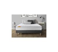 Matelas + sommier gris 140x200 Memo Luxe Ressorts ensachés + mémoire de forme 5 zones de confort MAXI épaisseur