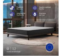 NATURALEX - Titanium - Matelas 140x190-21 cm | Accueil Mousse mémoire de Forme + Blue Latex - Soutien Moyen - Respirant - 7 Zones - 2 Faces Été/Hiver - Couchage indépendant