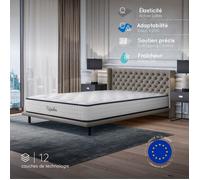Matelas UPSILON 140x190 cm-Hybride-Ressorts Ensachés-Mémoire de Forme-Mousse HR 35 kg-Blue Latex-Confort Mi-ferme-Réversible-26cm
