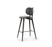 Mater Chaise de bar basse Mater High Stool Backrest cuir noir. support en chêne gris sirka