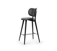 Mater Chaise de bar basse Mater High Stool Backrest cuir noir. support en hêtre lasuré noir