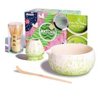 Matesen Matcha Kit Beige et Vert, 5 Pièces Matcha Set, Kit Matcha Complet, Ustensiles Pour Cérémonie du thé Japonais, Support de Fouet à Matcha, Coffret Matcha Cadeau de noël Pour la Famille, les amis