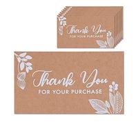 MATICAN Lot de 100 cartes de remerciement en papier kraft floral pour votre achat, 5,1 x 8,9 cm, format carte de visite