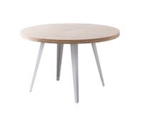 MATIKA - Table repas ronde extensible bois clair et acier blanc D120 Blanc