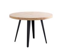 MATIKA - Table repas ronde extensible bois clair pieds acier noir D120 Noir