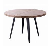 MATIKA - Table repas ronde extensible bois foncé et acier noir D120 Noir