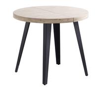 MATIKA - Table repas ronde extensible pied noir D 80 Bois clair