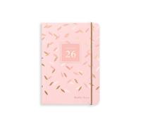 Matilda Myres Agenda journalier 2026 format A6 - Janvier à décembre - Compact et portable avec fermeture élastique et feuille d'or rose - Rose