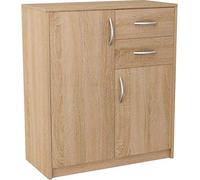 MATKAM Commode 2 portes avec 2 tiroirs | H x l x P 85 x 74 x 35 cm | tiroir l x P 32 x 33 cm, rails de guidage et charnières en métal (Chêne Sonoma)