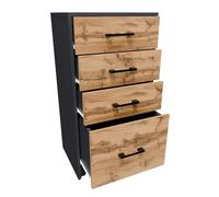 MATKAM Commode avec Quatre tiroirs H L P 85 x 45 x 35 cm, poignées Aspect métal satiné Tiroir L P 32 x 33 cm, glissières en métal (chêne Gris wotan)