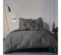 MATT & ROSE Housse de Couette Coton LAVÉ Unie 100% Coton | Anthracite | 260x240 cm | Chambre adulte, lit 2 places | Coton lavé doux au toucher | Fermeture boutons | Certifié Oeko-Tex