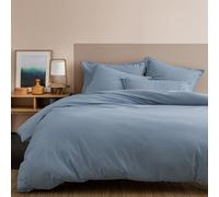 MATT & ROSE Housse de Couette Coton LAVÉ Unie 100% Coton | Bleu orage | 260x240 cm | Chambre adulte, lit 2 places | Coton lavé doux au toucher | Fermeture boutons | Certifié Oeko-Tex