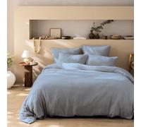 MATT & ROSE Housse de Couette Gaze DE Coton Unie 100% Coton | Bleu Horizon | 260x240 cm | Chambre adulte, lit 2 places | Double gaze | Fermeture boutons | Certification Oeko-Tex