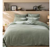 MATT & ROSE Housse de Couette Gaze DE Coton Unie 100% Coton | Lichen | 260x240 cm | Chambre adulte, lit 2 places | Double gaze | Fermeture boutons | Certification Oeko-Tex