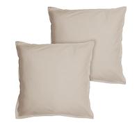 MATT & ROSE Lot de 2 taies d'oreiller Coton LAVÉ Unies à Volant Pur Coton | Coloris Lin | 65x65 cm | Pour oreiller carré | Coton lavé doux au toucher | Certification Oeko-Tex