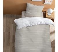 MATT & ROSE Parure de Lit 140x200 cm Stripes Imprimée Réversible | 100% Coton | Oeko-TEX | Housse de Couette 140x200 cm + 1 Taie d'oreiller 65x65 cm | Grège