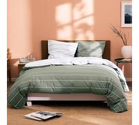 MATT & ROSE Parure de Lit 200x200 cm Stripes Imprimée Réversible | 100% Coton | Oeko-TEX | Housse de Couette 200x200 cm + 2 Taies d'oreiller 65x65 cm | Lichen