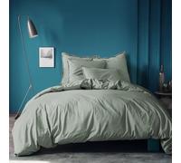 MATT & ROSE Parure de lit Coton LAVÉ Unie avec taies à Franges 100% Coton | Lichen | Housse de couette 260x240 cm + 2 taies d'oreiller 50x70 cm | Fermeture boutons | Certification Oeko-Tex