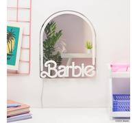 Mattel Official Barbie LED Illuminated Wall Mirror for Home and Room for Girls, Teens and Women, USB Powered Rosa Lamp