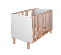 MATTI Lit bébé évolutif à barreaux pieds droits vernis écologique design moderne Blanc / Bois 120x60 cm
