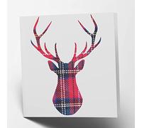 Maturi Carte de vœux tartan tête de cerf - Intérieur vierge, carrée 15,5 x 15,5 cm