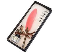 Matybobe Ensemble de Stylos à Plumes, Costume D'écriture élégant pour la Décoration et le Cadeau de Bureau à Domicile, Acier Inoxydable et Matériau en Plumes, 1 X Porte-stylo (Rose)