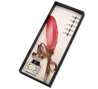 Matybobe Ensemble de Stylos à Plumes, Costume D'écriture élégant pour la Décoration et le Cadeau de Bureau à Domicile, Acier Inoxydable et Matériau en Plumes, 1 X Porte-stylo (Rouge)