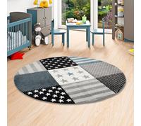 Maui Kids - Tapis pour Enfant Rond - Motif étoiles Gris Turquoise - 2 Tailles Disponibles