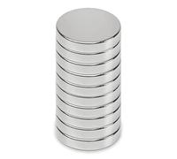 MAUL Aimant Néodyme en Forme de Pastille, Lot de 10 Aimants Ronds Particulièrement Puissants, Aimants au design Moderne, 15 x 3 mm, Charge Jusqu'à 3, 2 kg, Argent