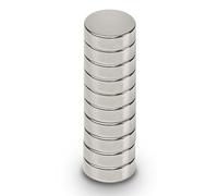 MAUL Aimant Néodyme en Forme de Pastille, Lot de 10 Aimants Ronds Particulièrement Puissants, Aimants au design Moderne, 15 x 5 mm, Charge Jusqu'à 4, 5 kg, Argent