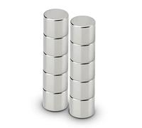MAUL Aimant Néodyme en Forme de Pastille, Lot de 10 Aimants Ronds Particulièrement Puissants, Aimants au design Moderne, 10 x 10 mm, Charge Jusqu'à 4 kg, Argent