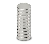 MAUL Aimant Néodyme en Forme de Pastille, Lot de 10 Aimants Ronds Particulièrement Puissants, Aimants au design Moderne, 12 x 3 mm, Charge Jusqu'à 2, 5 kg, Argent