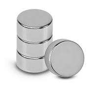 MAUL Aimant Néodyme en Forme de Pastille, Lot de 4 Aimants Ronds Particulièrement Puissants, Aimants au design Moderne, 20 x 10 mm, Charge Jusqu'à 12 kg, Argent